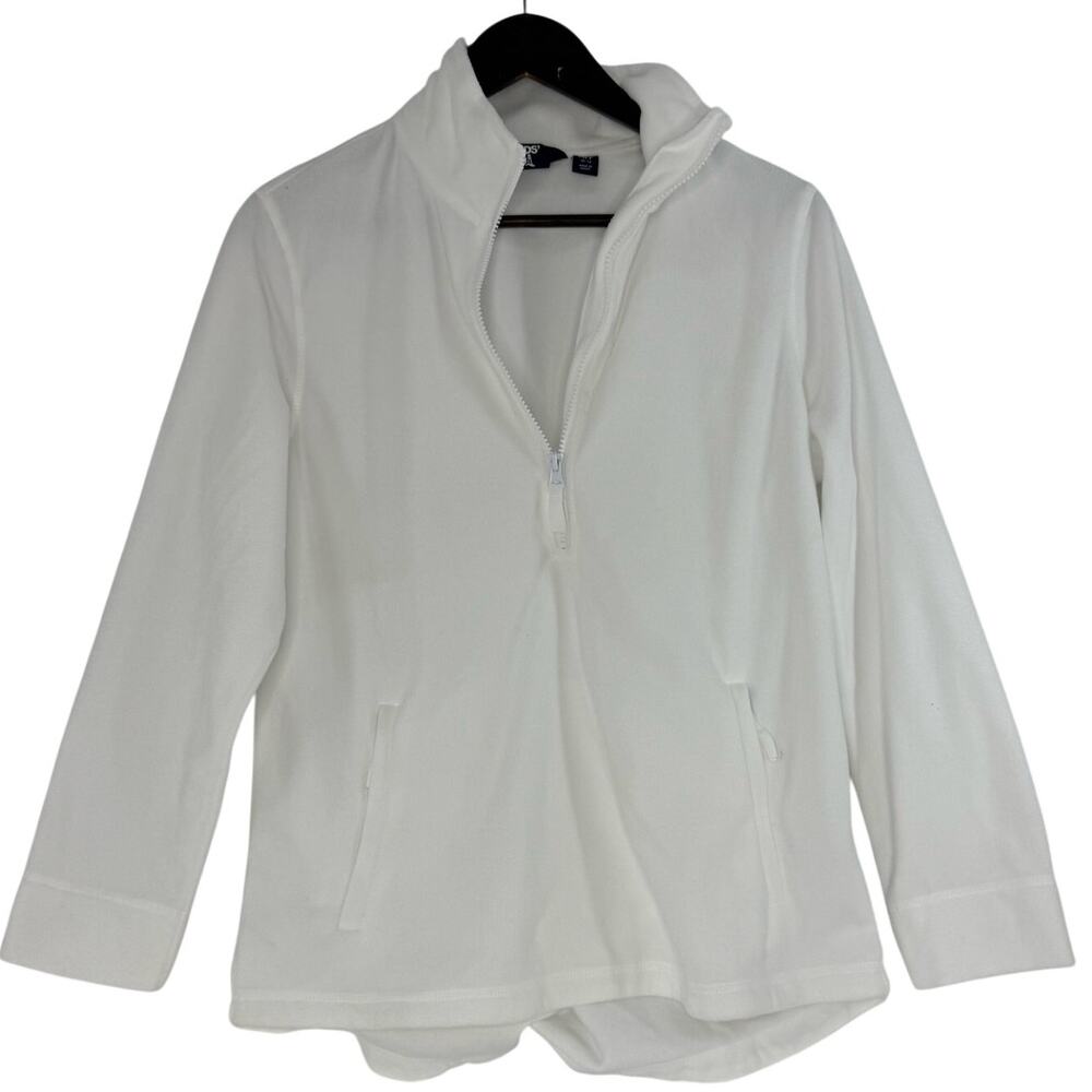 Lands' End 1/2 Zip Fleece Pullover Womens Medium Petite White